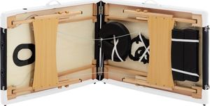 vidaXL Składany stół do masażu, 2 strefy, drewniany, czarno-biały 6