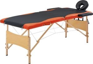 vidaXL Składany stół do masażu, 2 strefy, drewno, czarno-pomarańczowy 1