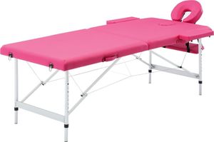 vidaXL Składany stół do masażu, 2 strefy, aluminiowy, różowy 1