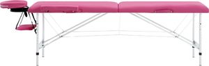 vidaXL Składany stół do masażu, 2 strefy, aluminiowy, różowy 2