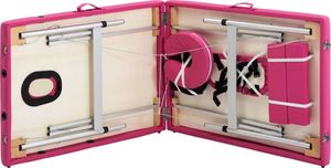 vidaXL Składany stół do masażu, 2 strefy, aluminiowy, różowy 6