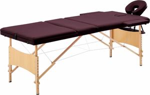 vidaXL Składany stół do masażu, 3 strefy, drewniany, fioletowy 1