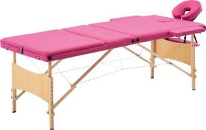 vidaXL Składany stół do masażu, 3 strefy, drewniany, różowy 1