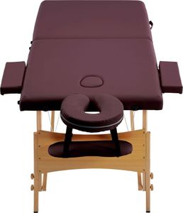 vidaXL Składany stół do masażu, 2 strefy, drewniany, fioletowy 3