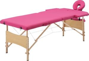 vidaXL Składany stół do masażu, 2 strefy, drewniany, różowy 1
