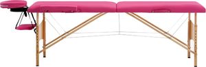 vidaXL Składany stół do masażu, 2 strefy, drewniany, różowy 2