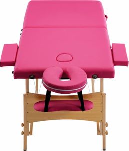 vidaXL Składany stół do masażu, 2 strefy, drewniany, różowy 4