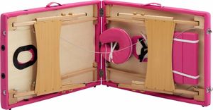 vidaXL Składany stół do masażu, 2 strefy, drewniany, różowy 7