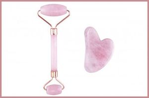 Yeye Zestaw roller + kamień Gua Sha do masażu i relaksu - różowy kwarc 6