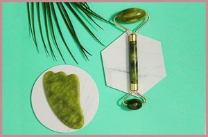 Yeye Zestaw roller + kamień Gua Sha do masażu i relaksu - zielony Jadeit 1
