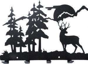 MT3CH Duży metalowy wieszak ścienny wiszący do przedpokoju na kurtki ubrania klucze loft JELEŃ LAS GÓRY SARNY HUBERTUS czarny 4