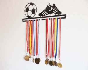 MT3CH Duży solidny metalowy wieszak na medale medalówka PIŁKA NOŻNA PIŁKARZ FOOTBALL czarny 3