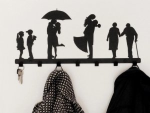 MT3CH Duży metalowy wieszak ścienny wiszący do przedpokoju na kurtki ubrania klucze loft LIVE RODZINA ŻYCIE czarny 7