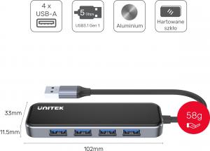 HUB USB Unitek 4x USB-A 3.1 Gen1 (H1109A) 3