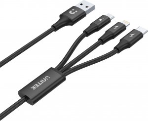 Kabel USB Unitek USB-A - USB-C + microUSB + Lightning 1.2 m Czarny (C14049BK) 2