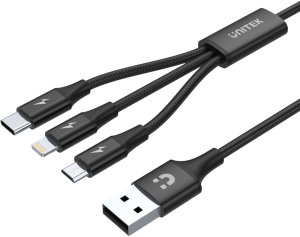 Kabel USB Unitek USB-A - USB-C + microUSB + Lightning 1.2 m Czarny (C14049BK) 2