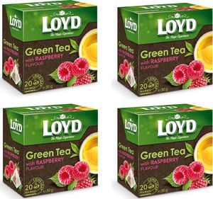 LOYD Herbata LOYD Green zielona z maliną 80 torebek piramidki 1