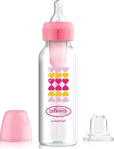 Dr Browns Butelka ze smoczkiem i ustnikiem 250ml różowa serca 6m+ Dr Browns 1