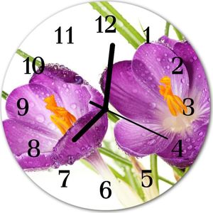 Tulup Zegar na szkle na ścianę Okrągły Krokusy fi 30 cm 49904718 1