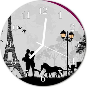 Tulup Zegar szklany okrągły Miłość Paryżfi30 cm - 57832079 1
