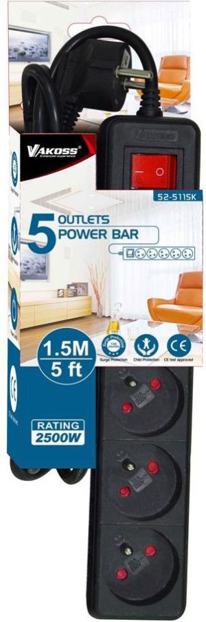 Listwa zasilająca Vakoss przeciwprzepięciowa 5 gniazd 1.5 m czarna (52-511SK) 2