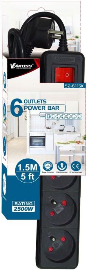 Listwa zasilająca Vakoss przeciwprzepięciowa 6 gniazd 1.5 m czarna (52-611SK) 2
