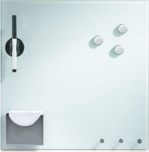 Zeller Szklana tablica magnetyczna z haczykami i kieszonką, 40x40cm, kol. biały 1