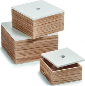 Zeller Zeller, Zestaw 3 pudełek drewnianych, kol. biały / natury 1