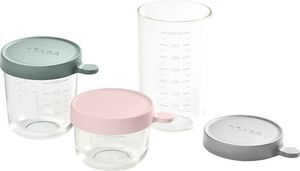 Beaba Zestaw pojemników słoiczków szklanych z hermetycznym zamknięciem 150 ml + 250 + 400 ml Pink, Eucalyptus Green i Light Mist 4m+ Beaba 1
