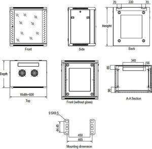 Szafa Linkbasic wisząca rack 19'' 15U 600x600mm szara drzwi przednie szklane (WCB15-66-BAB-C) 7