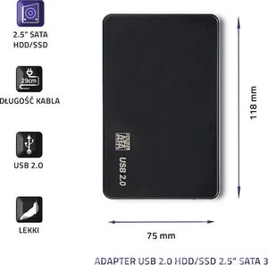 Kieszeń Qoltec HDD/SSD 2.5" SATA3 - USB 2.0 (51862) 3