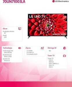 Telewizor LG 70UN71003LA LED 70'' 4K Ultra HD WebOS 5.0 4