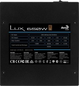 Zasilacz Aerocool LUX 650W (AEROLUX-650-80BRONZE) 5
