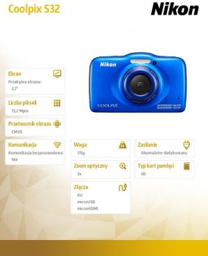 Aparat cyfrowy Nikon Coolpix S32 Niebieski (Nikon S32 blue) 2