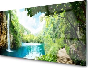 Tulup Obraz na Szkle Wodospad Jezioro Natura 120x60 cm - 36234695 1