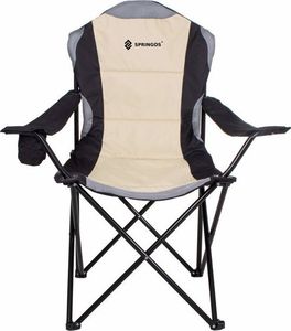 Springos Krzesło turystyczne składane wędkarskie kremowo-szaro-czarne UNIWERSALNY 2