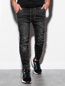 Ombre Spodnie męskie jeansowe joggery P907 - czarne L (14660-5) - 14660-5 1