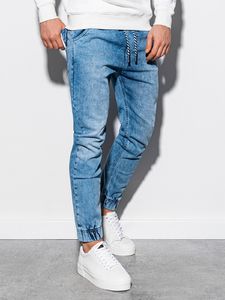 Ombre Spodnie męskie jeansowe joggery P907 - jasnoniebieskie M (14661-4) - 14661-4 1