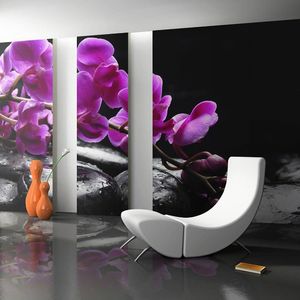 Artgeist Fototapeta - Chwila relaksu: orchidea i kamienie zen uniwersalny 1