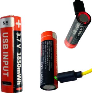 Akumulator CR123 14500 AA R6 LR6 USB 1850 mWh 3,7v litowy 2szt. 1
