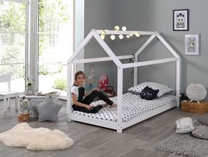 Vipack Drewniane łóżko dla dzieci z drewna sosnowego Domek biały 90x200 uniw 1