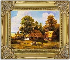 GO-BI Obraz Dworki, mlyny, chaty, ręcznie malowany 27x32cm uniwersalny 1