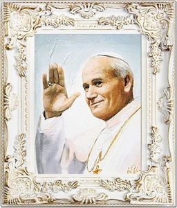 GO-BI Obraz - Papież Jan Paweł II - olejny, ręcznie malowany 27x32cm uniwersalny 1