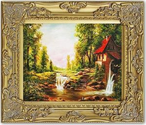 GO-BI Obraz Dworki, mlyny, chaty, ręcznie malowany 27x32cm uniwersalny 1