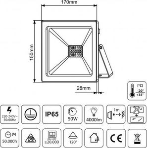 Naświetlacz Maclean Naświetlacz LED slim 50W, 4000lm Neutral White (4000K) Maclean Energy MCE550 NW, IP65, PREMIUM 6