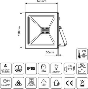 Naświetlacz Maclean Naświetlacz LED slim 30W, 2400lm Cold White (6000K) Maclean Energy MCE530 CW, IP65, PREMIUM 6