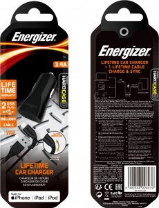 Ładowarka Energizer Car Charger 2xUSB + Lightning Cable (1.2m) black 3