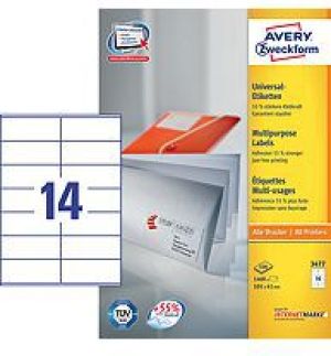 Avery Zweckform Etykiety Uniwersalne, Białe 105x41mm 100 arkuszy (3477) 1