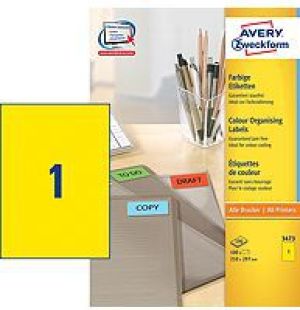 Avery Zweckform Etykiety uniwersalne, żółte 210x297mm 100 arkuszy (3473) 1