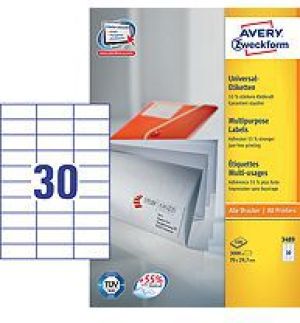Avery Zweckform Etykiety Uniwersalne, Białe 70x29.7mm 100 arkuszy (3489) 1